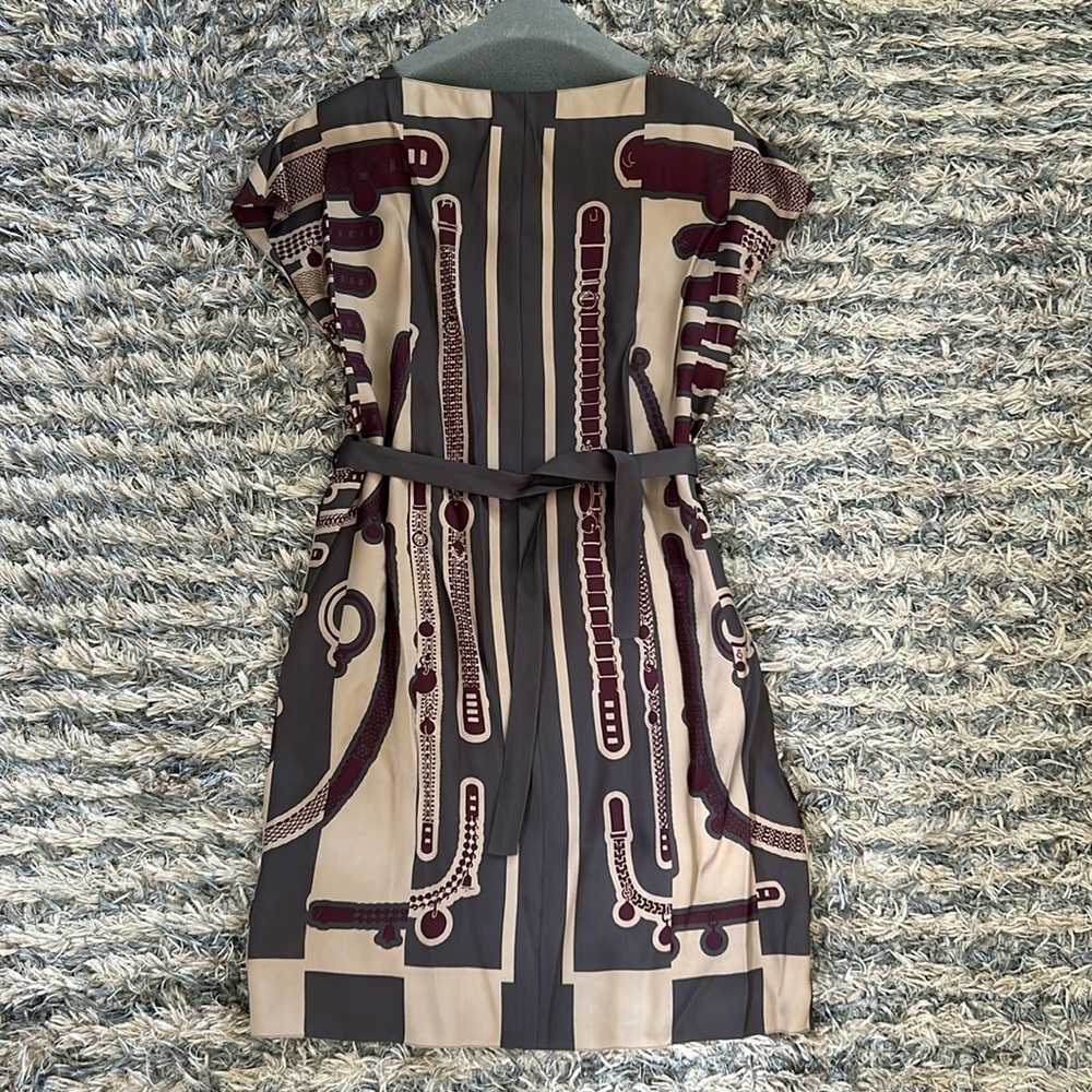 Hermes 100% Silk Equestrian Harness Print Belted Dress Size 34 New